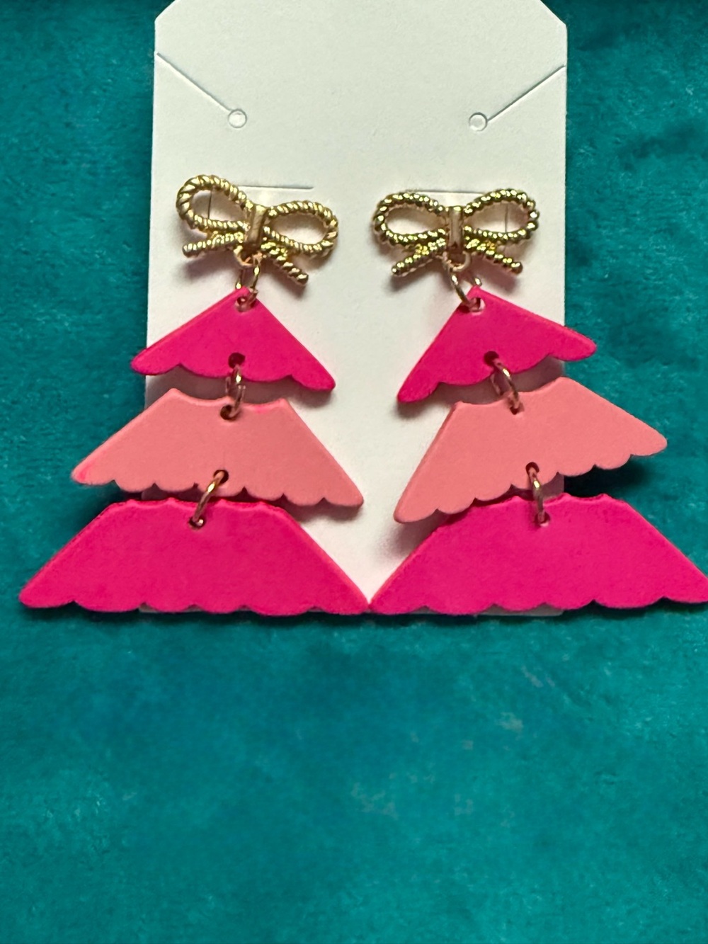 Pink Layered Drop Earrings Gold Bow Posts Women Jewelry